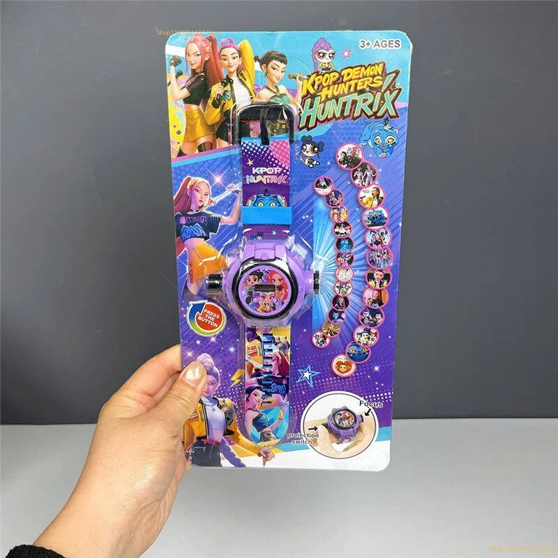 Kids Cartoon Projection Watch 24 Images Digital Electronic Wristwatch Multifunctional Toy Watch for Boys Girls Birthday Favors