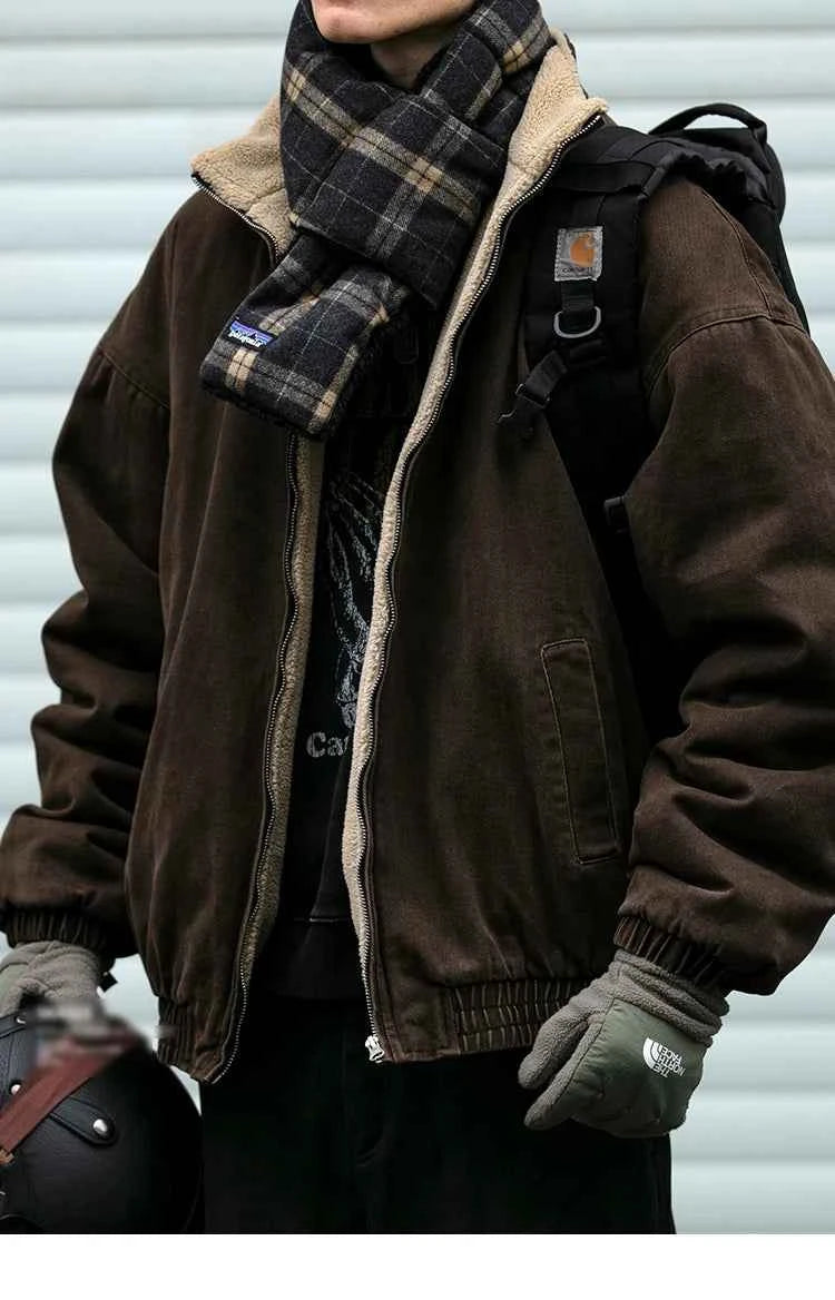 Japanese Vintage Polar Fleece Jacket Men Winter High Quality Thick Jacket Korean Streetwear Loose Couple Trendy Warm Coat Male