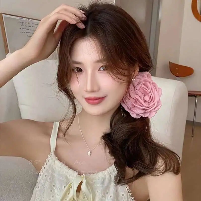 9cm Large Flower Hair Barrettes French Crab Claw For Women Hair Accessories Korean Back Of Head Shark Clip Girls Gifts