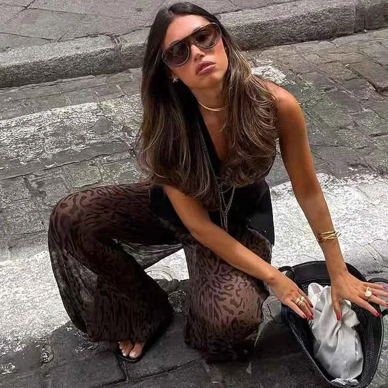HXAO 2025 Women's Pants Animal Print Wide Pants Autumn Ladies Vintage Baggy Lantern Trousers Y2K Pleated Oversize Wide Leg Pants
