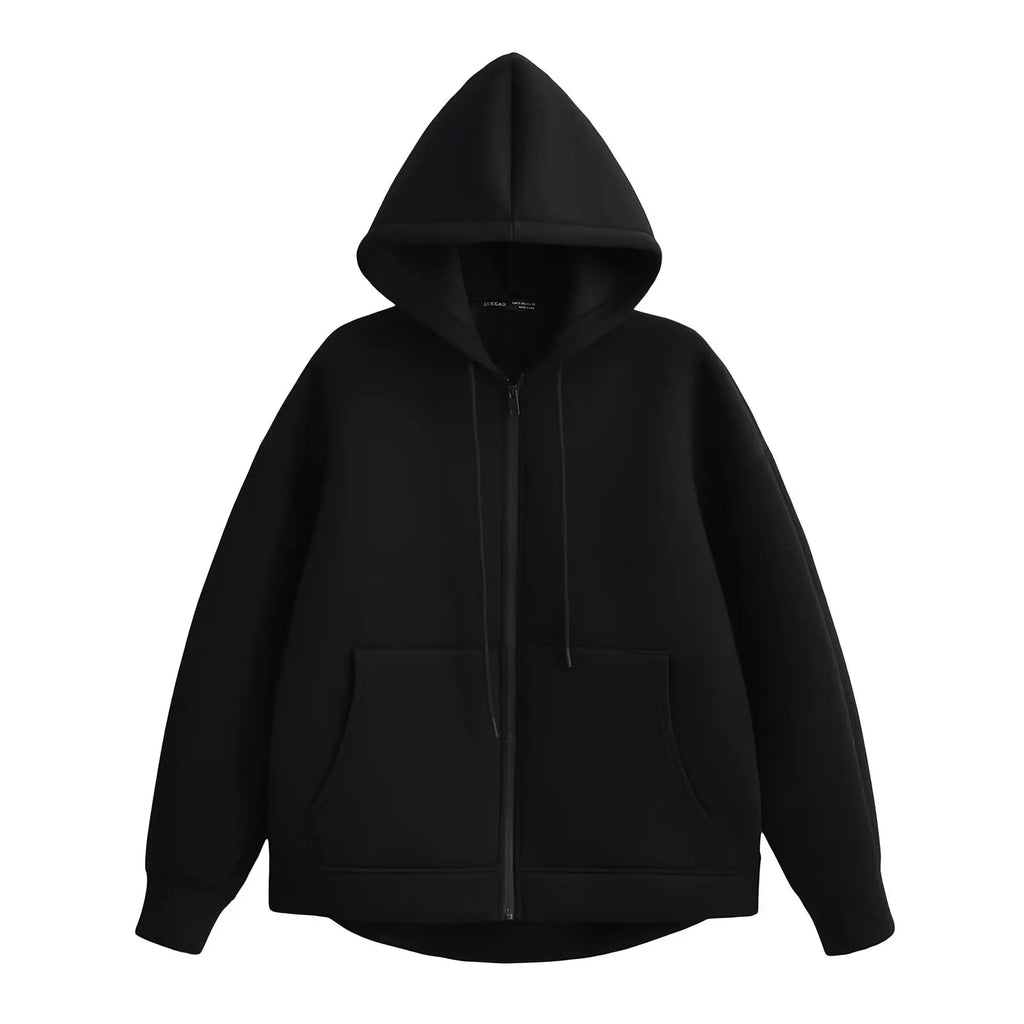 HH Winter New Women's Zipper Hoodie Coat High Street Double Pockets Jakcet Oversize Loose Sweatshirts Outerwear Top