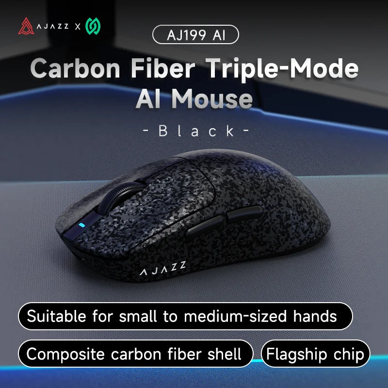 AJAZZ AJ199/AI Three-Mode Gaming Mouse 24000DPI/PAW3311 Sensor/Carbon Fiber Ultra-Thin Design /2.4G+ Bluetooth 5.0+ Wired Mouse