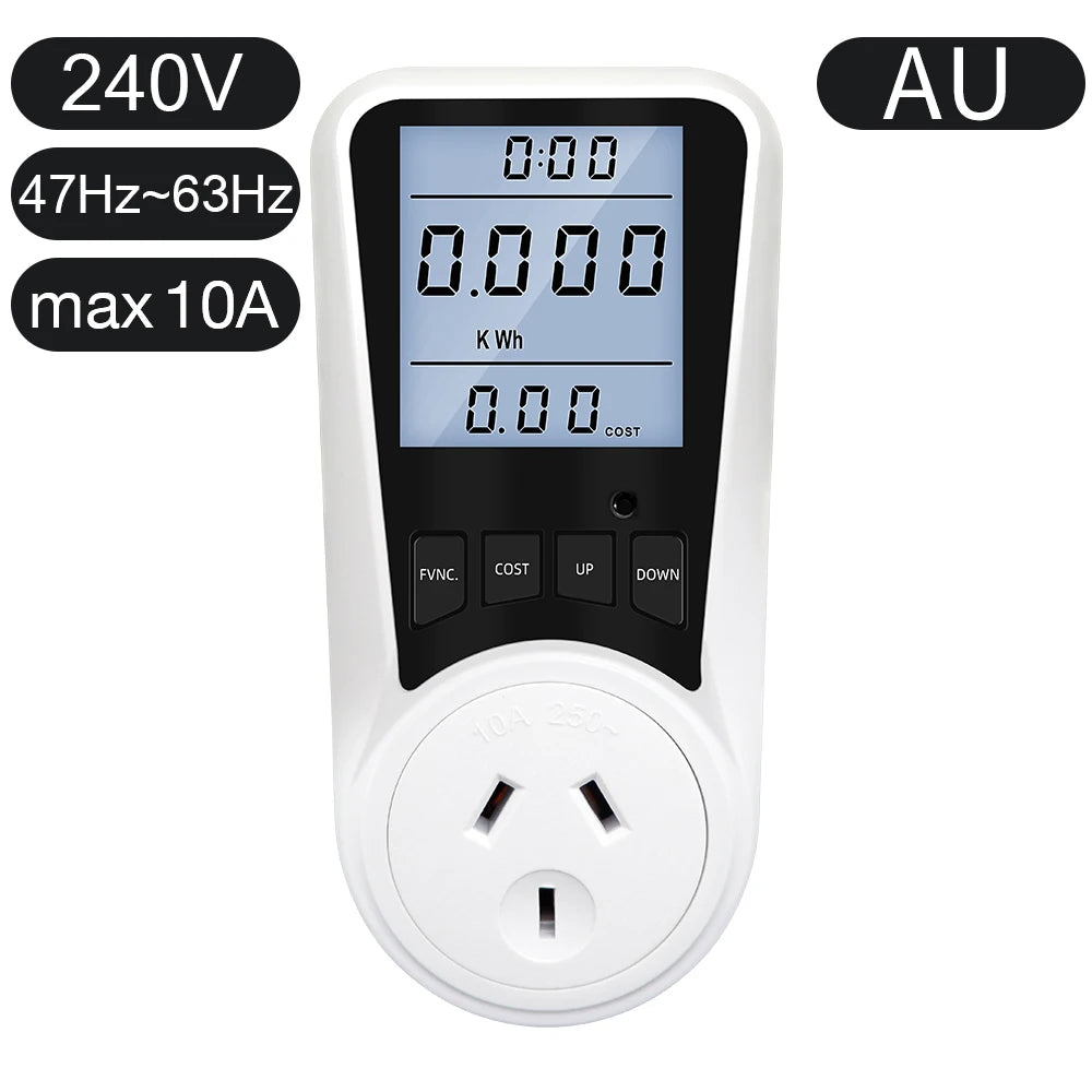 220V Digital Wattmeter AC EU Power Meter LCD Electricy Consumption Meter Socket Wattage Kwh Energy Test FR US BR Power Analyzer