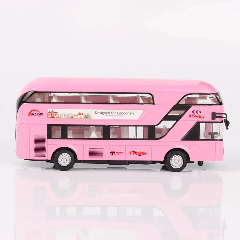 1/36 Scale Double Decker Bus Toy Car Model Alloy Diecast Sound Light Pull Back Doors Opened Vehicles Collectibles Birthday Gift