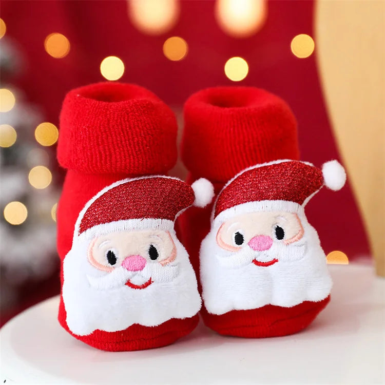 0-3Y Kids Christmas Anti-slip Long Socks For Girls Boys Winter Newborn Cotton Stocking Terry Thick Warm New Children Floor Sock