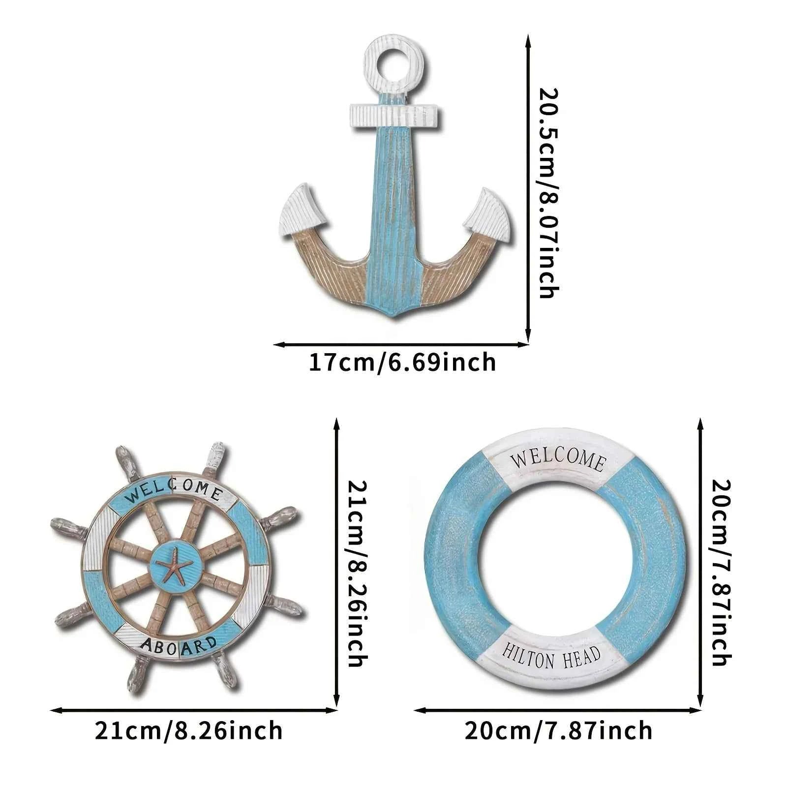 1 Set of Nautical-Themed Home Decor Wooden Anchors, Helms, and Lifebuoys Ocean-Themed Wall Hanging Decorations Indoor Nautical Decor Can Be Used for Wall Decoration at Outdoor Parties and Yard Gatherings
