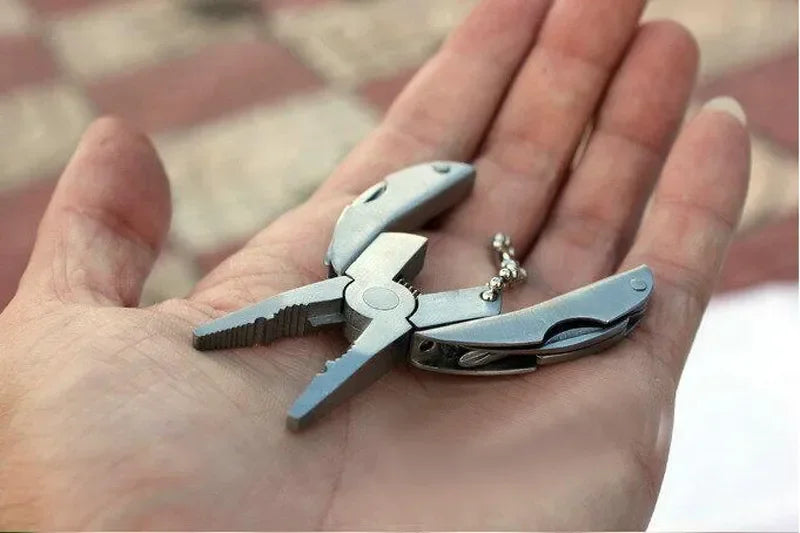 Multitool Folding Pliers Stainless Steel Keychain EDC Tool with Knife Screwdriver for Outdoor Camping Survival Emergency Kit