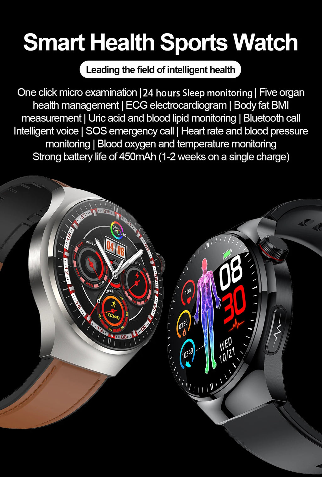2025 High precision ECG Uric Acid Blood Fat Smart Watch Men Body Fat Blood pressure Heart rate Pulse Health  Watches
