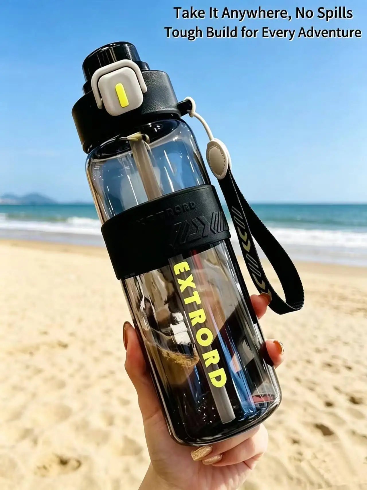 Dual-Use Sports Water Bottle - Leak-Proof, Heat-Resistant, BPA-Free, with Lanyard & Silicone Grip