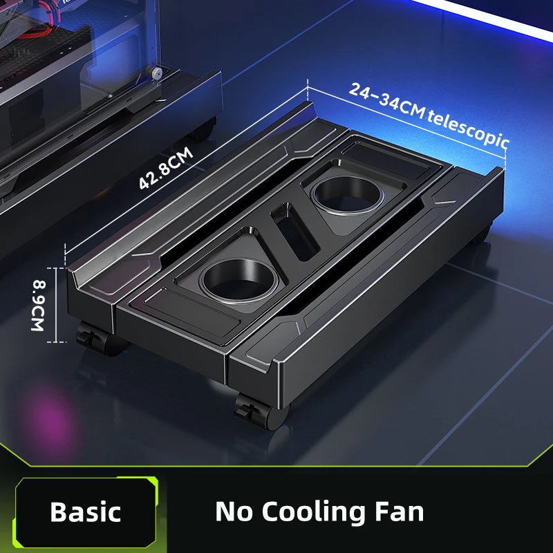 Mobile PC Tower Stand Adjustable Computer CPU Holder Telescopic Desktop Stand CPU Cart with RGB Cooling Fan Heat Dissipation