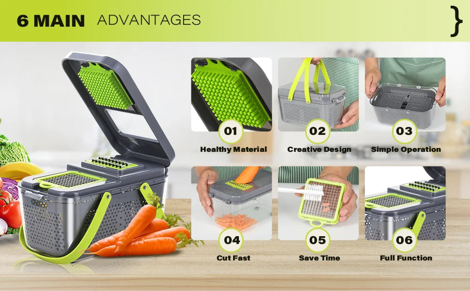 22 In 1 Multifunction Vegetable Chopper Mandoline Slicer Onion Dicer Food Grater With Drain Basket Container Kitchen Accessories