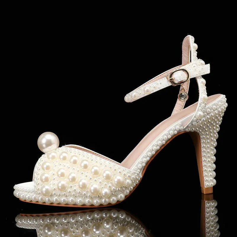2025 Autumn New Fish Mouth High Heels Waterproof Platform Shallow Mouth 8.5cm Pearl Women'S Single Shoes Bride Wedding Shoes
