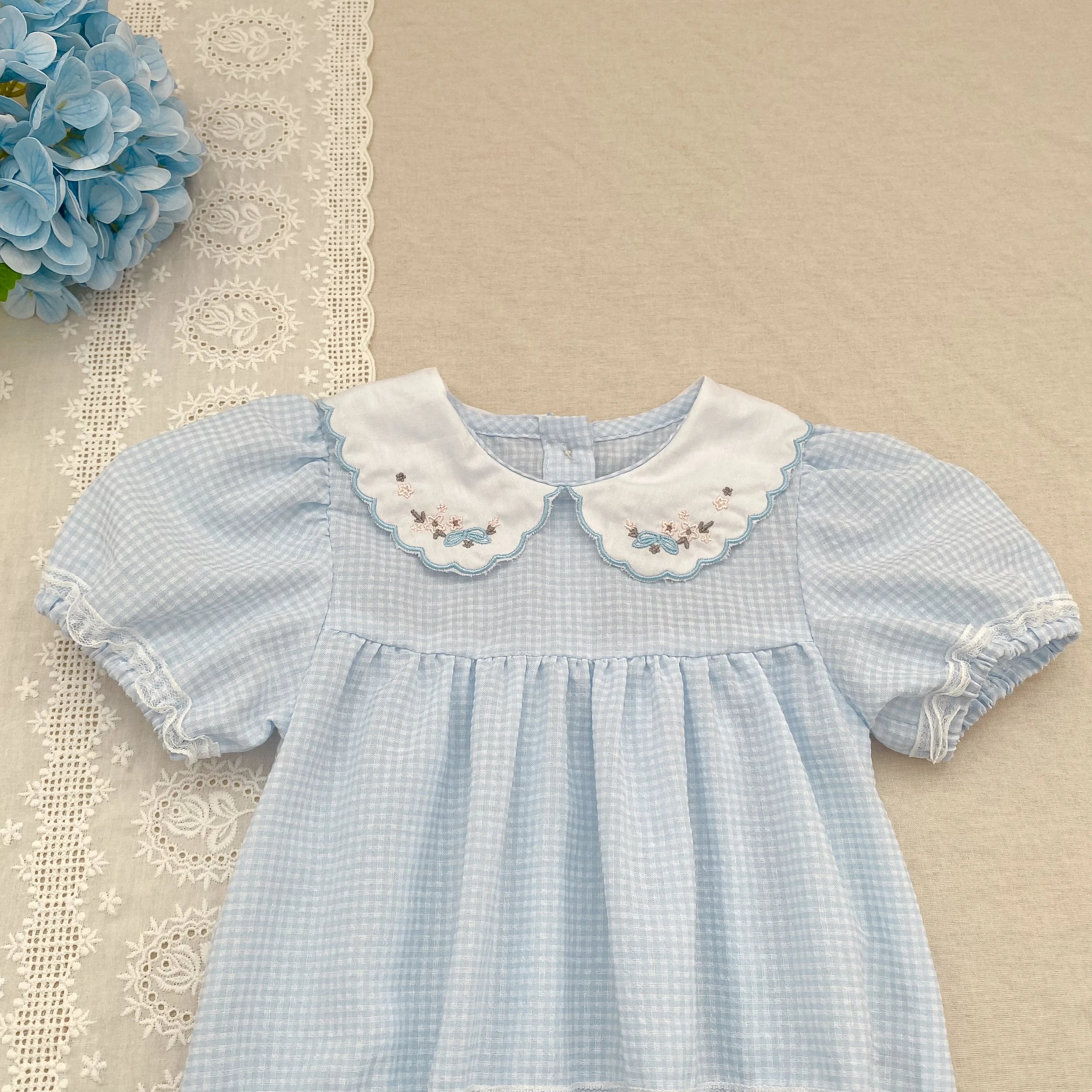 2026 Summer Baby Girl Embroidered Collar Bodysuits 0-24M Baby Girl Romper Newborn Short Sleeved Baby Girl Yellow Jumpsuit