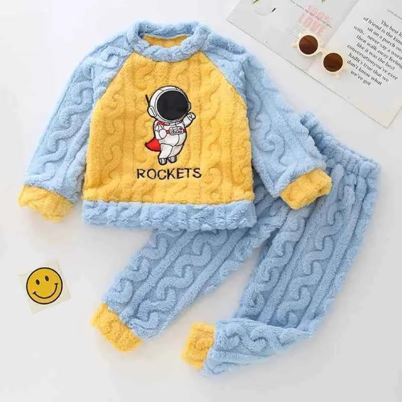 Winter Marvel Children Clothing Boys Sleepwear Set Flannel Thick Long Sleeve Warm Set Pajamas Two Pieces Kids Clothes