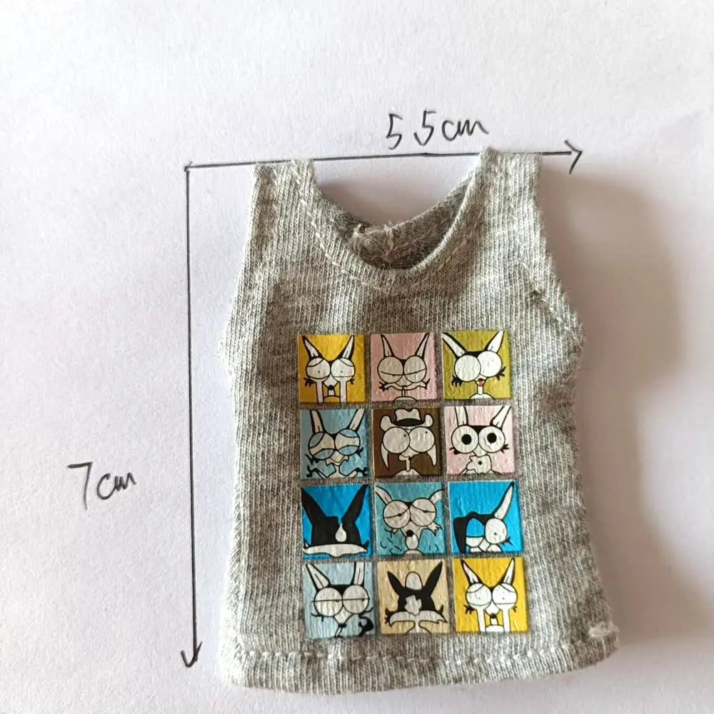 NEW Blyth Clothes T-Shirt Vest   Cute Cat print Vest clothes for Blyth, Momoko, Obistu, Licca , FR 1/6 Dolls Accessories