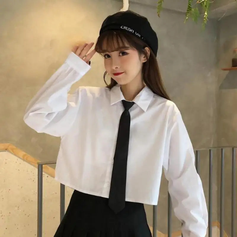 Oversize Cropped White Shirt Women Summer Short Sleeve Polo Neck Button Down Basic Short Sleeve Shirts Korean Female Blouses