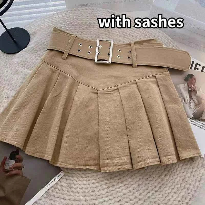 Pleated Skirts Women Korean Style Fashion High Waist Hotsweet Solid All-match Summer Students Chic Streetwear Vintage Popular