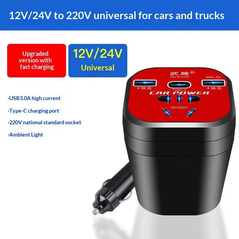 D Color Name Portable Car Power Inverter 12V/24V to 220V with LED Display