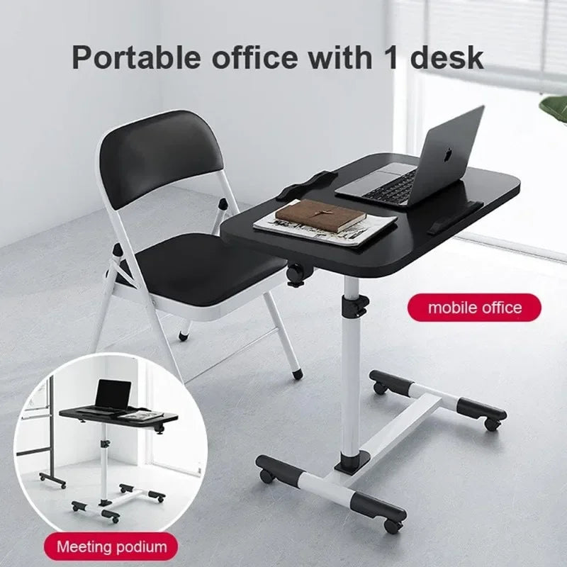 Bedside Desk, Portable Laptop Desk with Drawers, 360 ° Rotating Board, Double Anti Slip Strips, Adjustable Height, Foldable