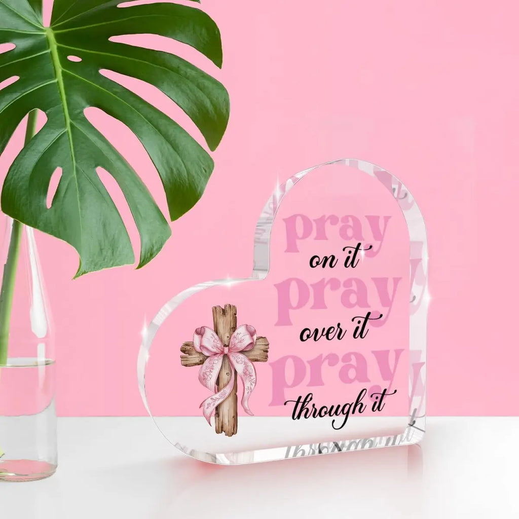 Inspirational Pink Room Decor, Pink Bow Dorm Room Decor for Women, Pray Over It Bible Verse Wall Art Christian Gifts for Women