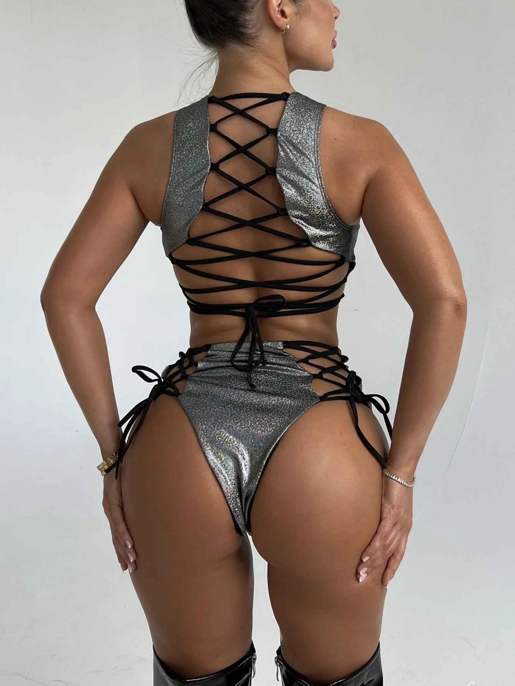 European and American swimsuit women's dark laser strap sexy bikini foreign trade points swimsuit