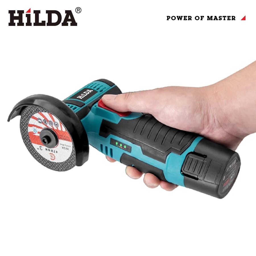 HILDA 3 inch 12V Miniature Rechargeable Angle Grinder with Battery Cutting Blade Polishing Grinder for Cutting Diamond Cordless