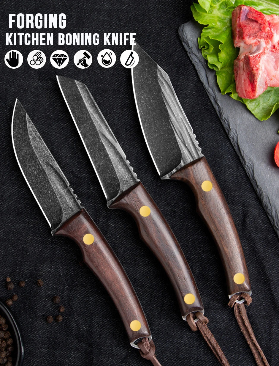 Handmade Forged Knife 4inch High Carbon Steel Mongolia Paring Knife Boning Knifes  Meat Cleaver Butcher Knife Chef Knife