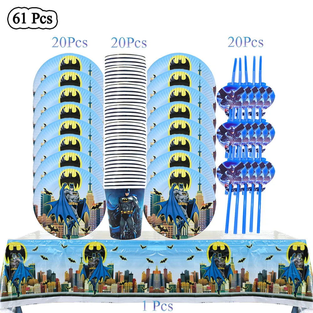 Party Tableware The Dark Hero Cartoon Boys Balloons Birthday Party Decoration Plate Cup Napkins Balloons Baby Shower Supplies