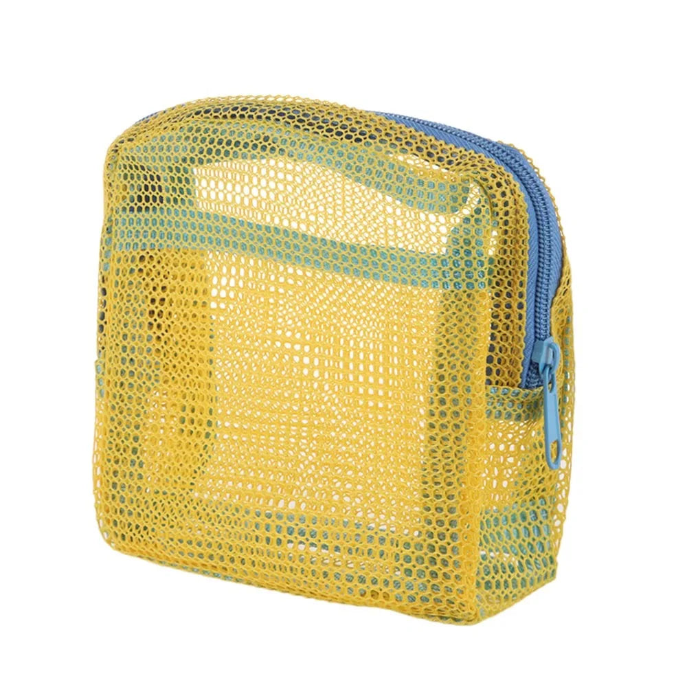 Mesh Cosmetic Bags Cute Women Small Lipstick Makeup Storage Pouch Data Line Key Earphone Organizer Case Square Toiletry Bag