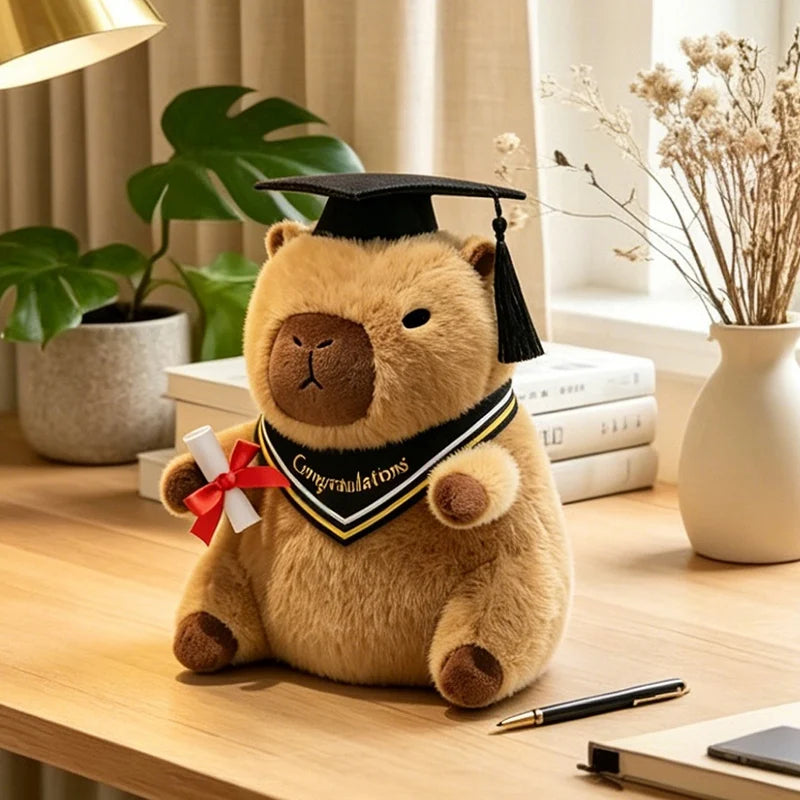 23cm Cute Graduation Capybara Plush Doll Doctor Cap Bear Animal Plush Stuffed Home Party Decor Gift For Kids Graduation Gifts