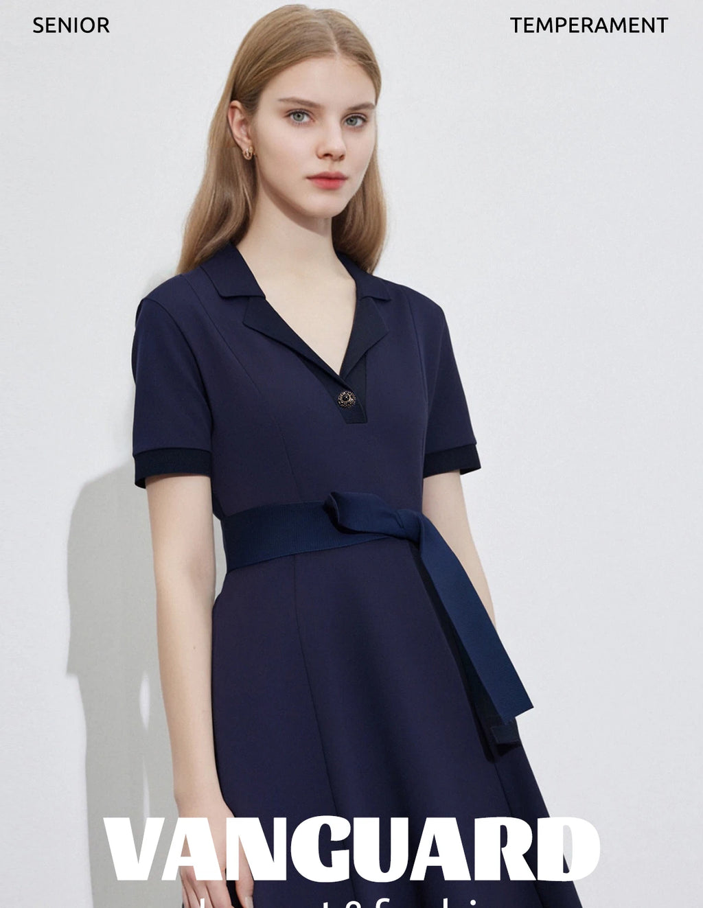 Fashion Women Shirt Dress Elegant High Waisted V Neck Short Sleeve Bow Belt Office Ladies Dresses 2025 Summer Solid Dress