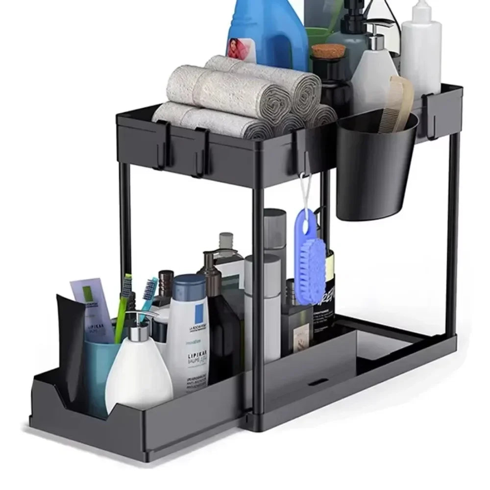 2-Tier Under Sink Storage Rack with Sliding Baskets