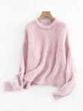 SuyaDream Warm Alpaca Pullovers for Woman, Dropped Sleeved Loose Sweaters, 2025 Fall Winter Top, Camel, Beige