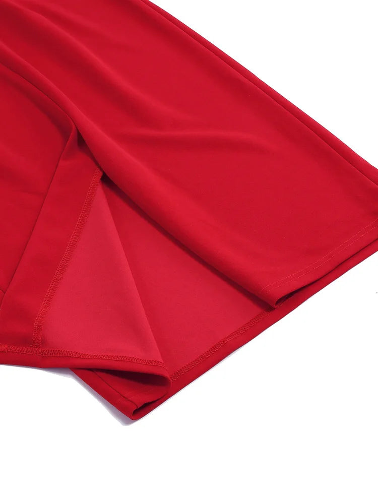 Tonval Sweetheart Neck Sleeveless Office Midi Pencil Dresses for Women 2023 Vintage Red Solid Elegant Slim Bodycon Dress