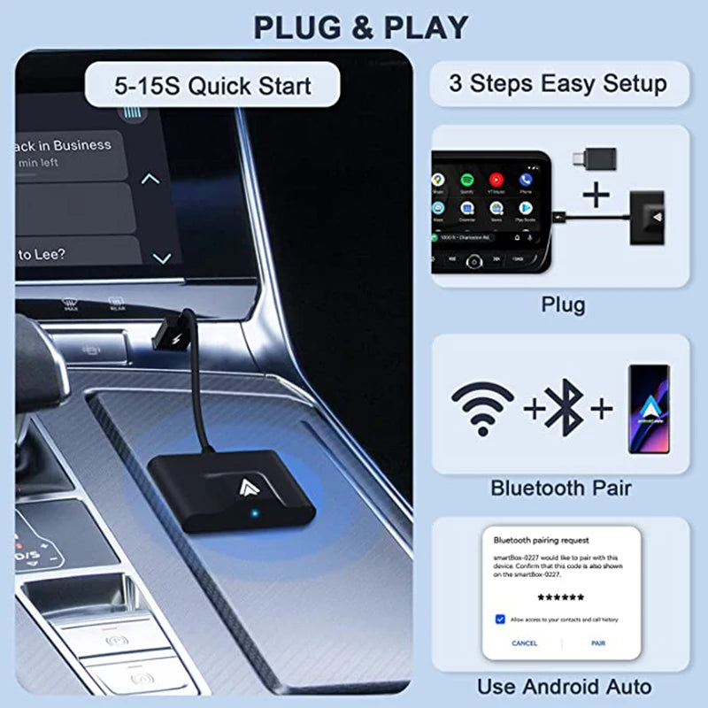 Wireless Android Auto Adapter for Wired Android Auto Car & Android Phones, Android Auto Dongle Convert Factory Wired to Wireless