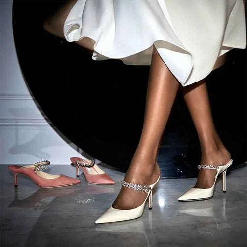 2025 Fashion Women Slippers Pointed Toe High Heels Sandals Sexy Stripper Party Slides Mule Ladies Shoes Slingbacks Slides