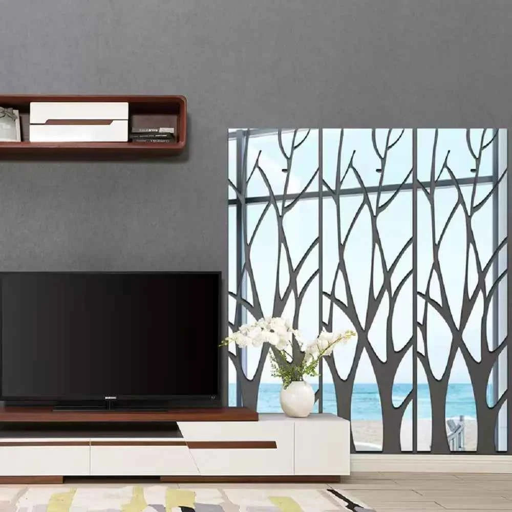 3D Mirror Wall Stickers Tree Acrylic Wallpaper DIY Art Mirror Surface Decal For TV Background Home Living Room Bedroom Decor