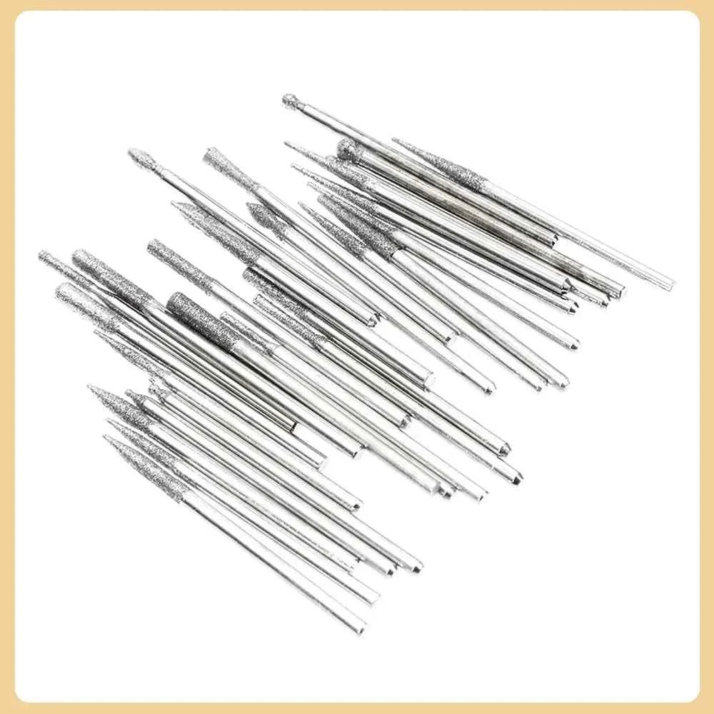 30pcs Diamond Burr Set with Case – 2.35/3mm Shank for Dremel & Rotary Tools, High Abrasive Grinding Polishing Drill Bits