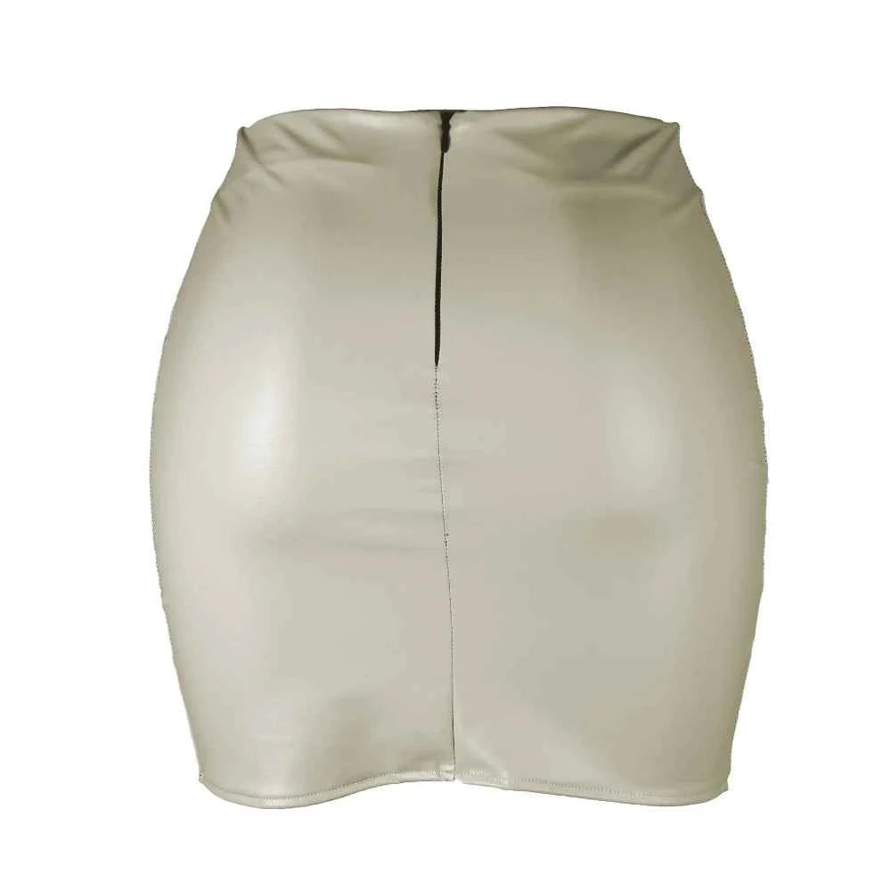 2025 Women Leather Night Clubwear Skirts Summer Pure Color PU-leather Zipper Sexy Hip Leather Mini Skirts