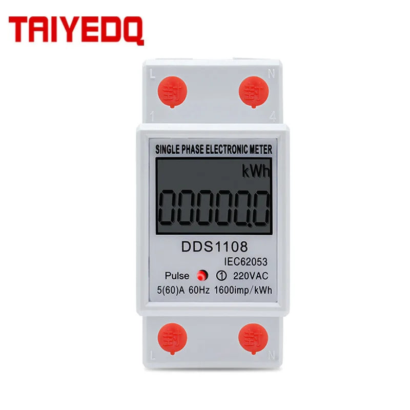 LCD Digital Display Power Consumption Meter Single Phase Energy Meter Watt Wattmeter kWh 230V AC 50Hz 60A Electric Din Rail