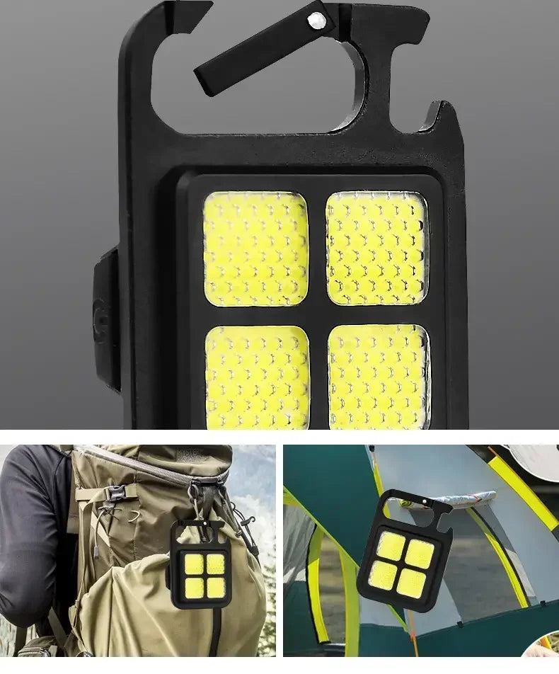 Mini LED Flashlight Keychain Light Double COB Lights USB Rechargeable Work Lights Fishing Lanterna with Magnet Built-in Battery