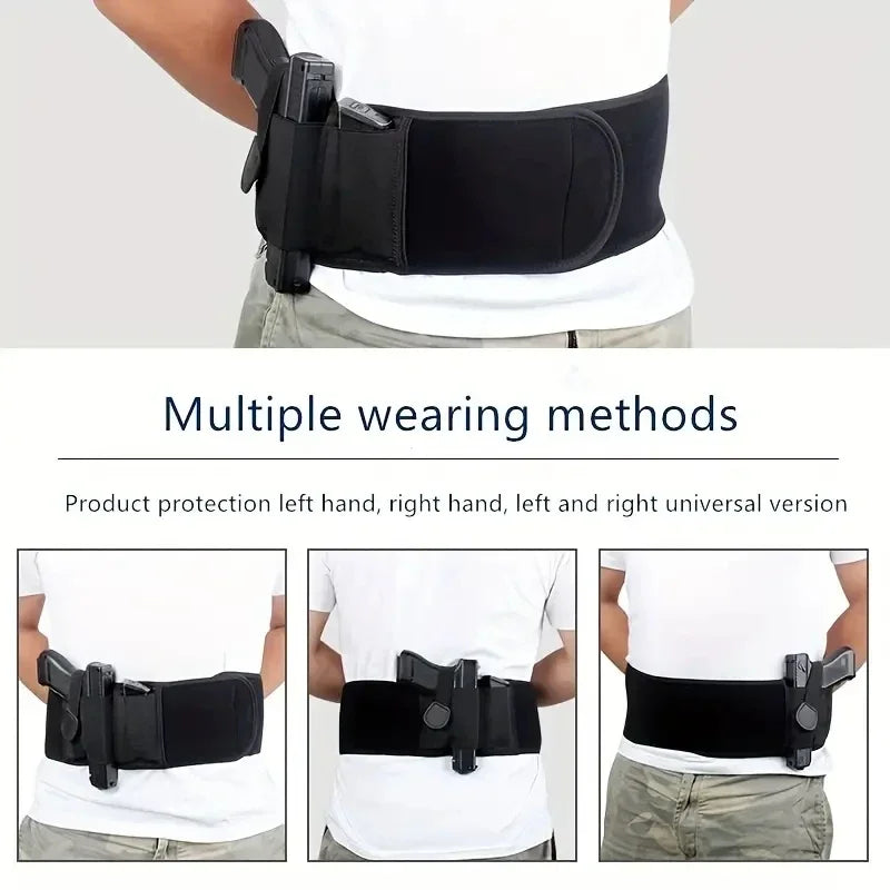 Portable Tactical Gun Holster Waist Belt Outdoor Hunting Hiking Concealed Carry Phone Bag Black Hidden Belly Defense Waist Belt