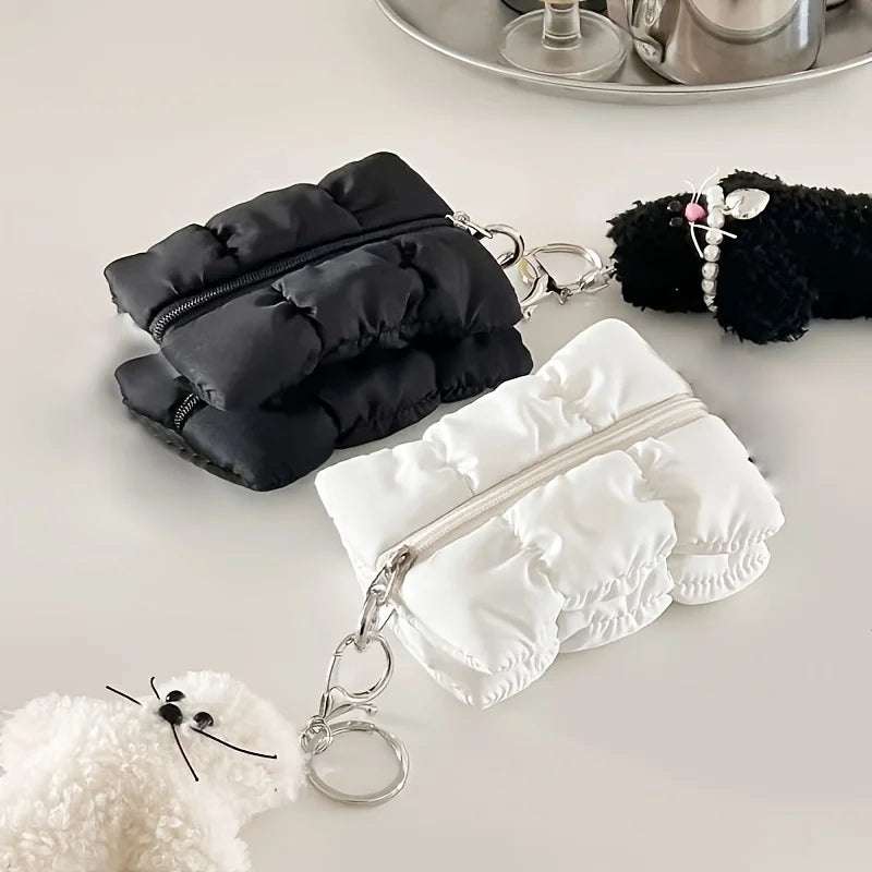 1pc Quilted Polyester Multi-Functional Storage Bag - Portable Makeup, Sanitary Pad & Jewelry Organizer with Zipper Closure
