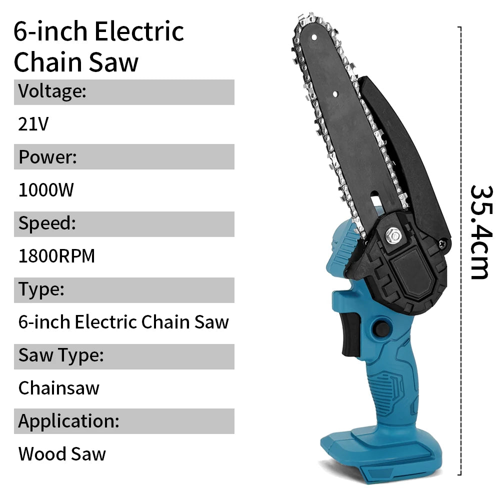 4/6 Inch Cordless Mini Chainsaw Rechargeable Woodworking Garden Pruning Saw Wood Cutter Saws Power Tools for Makita 18V Battery
