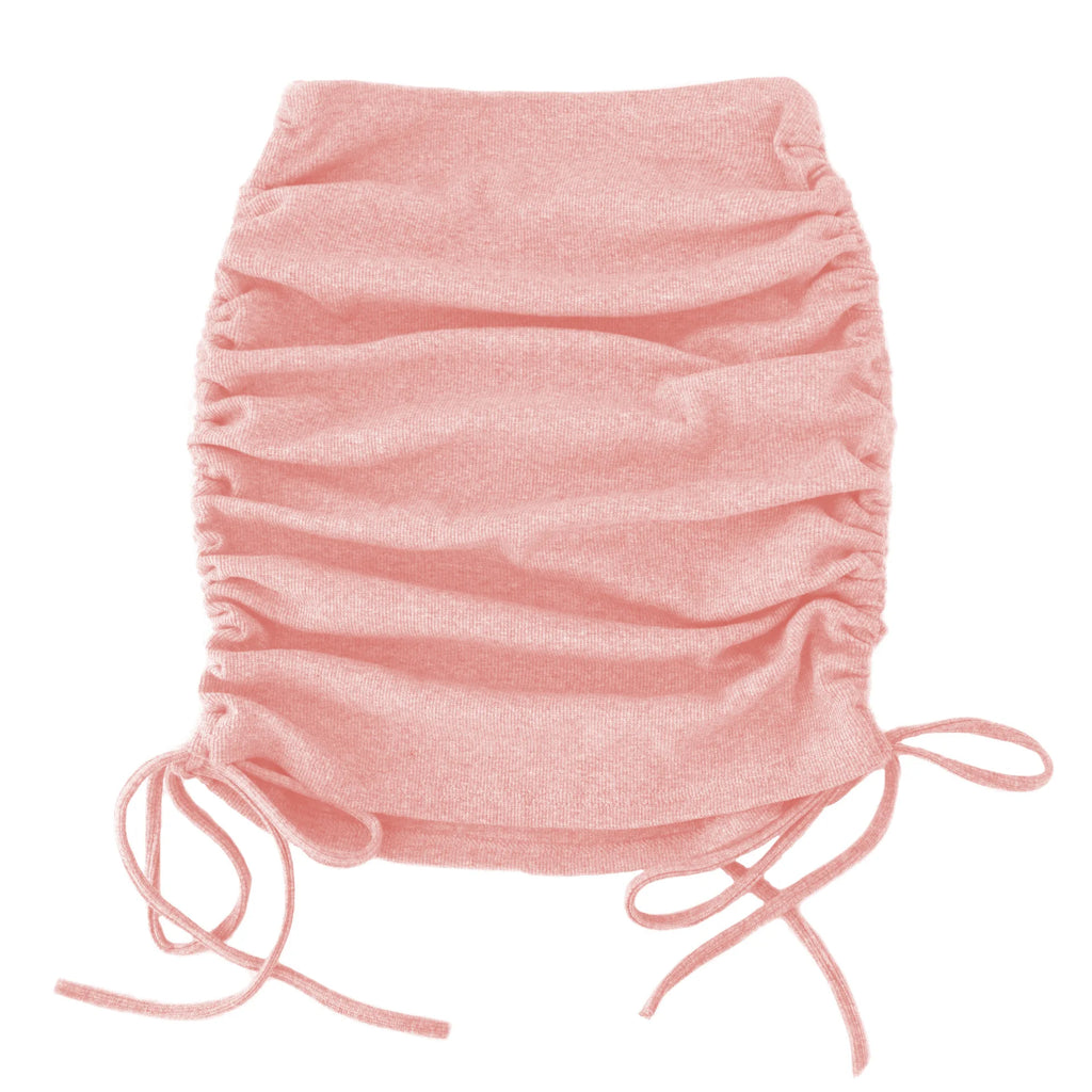 Woman Summer Mini Skirts Solid Color Cotton Folds Ladies Knitting Thread Side Draw String Elastic Sexy Skirts Womens WSL4321