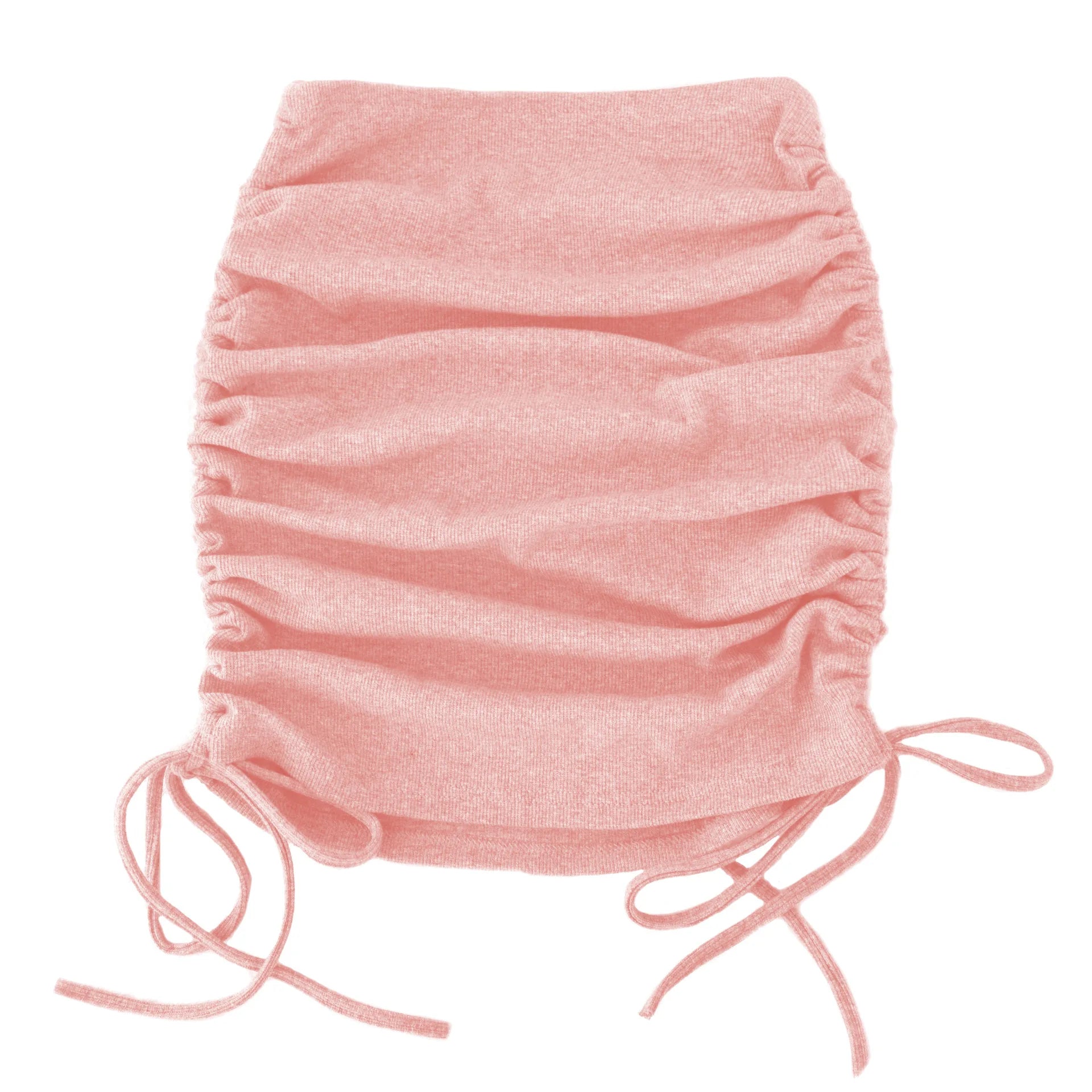 Woman Summer Mini Skirts Solid Color Cotton Folds Ladies Knitting Thread Side Draw String Elastic Sexy Skirts Womens WSL4321