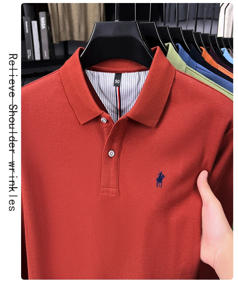100% cotton high-end brand long sleeve polo shirt new Paul pony embroidery luxury comfort men's business leisure lapel T-shirt