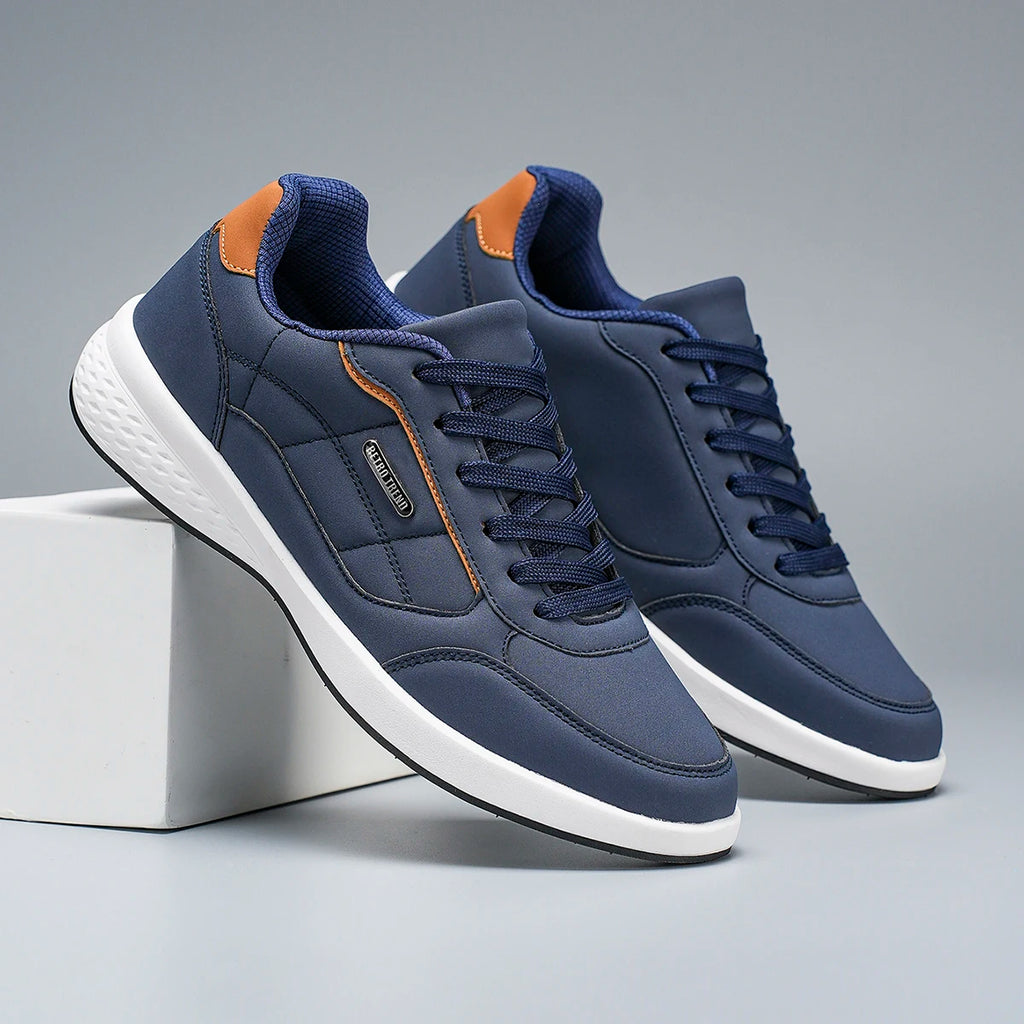 New Breathable Leather Men Shoes Lightweight Comfortable Men Sneakers Fashions Lace Up Casual Shoes Flat Shoes Zapatillas Hombre