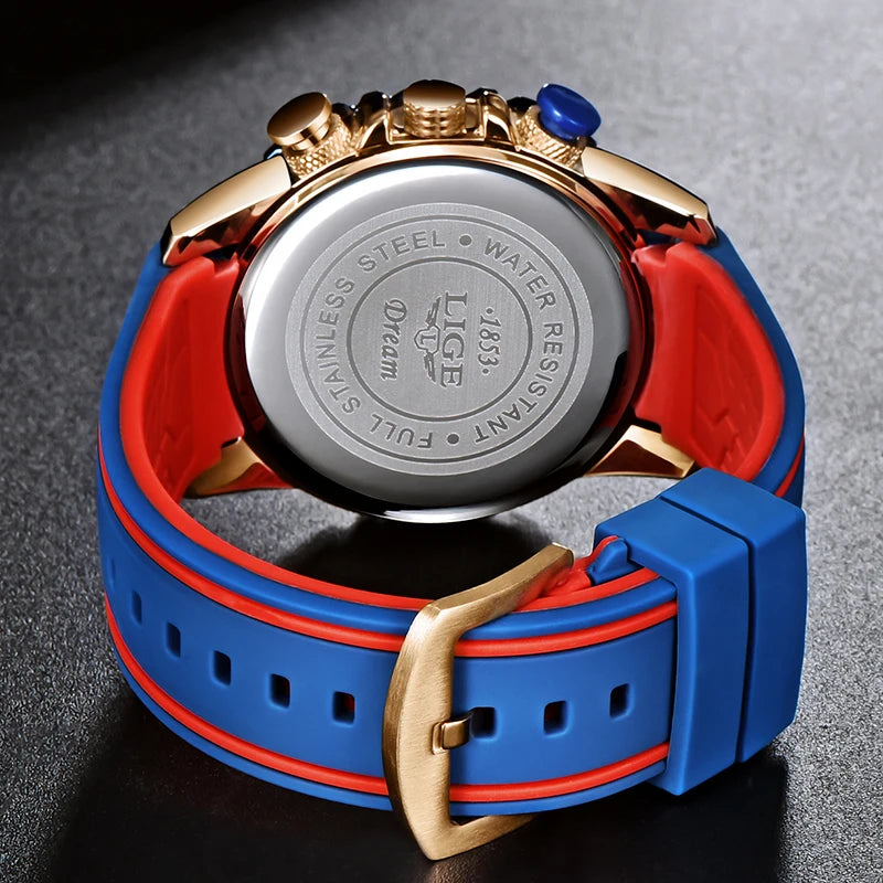 New Blue Watch LIGE Mens Watches Top Brand Luxury Big Dial Military Clock Quartz Watch Waterproof Sport Chronograph Erkek Saati