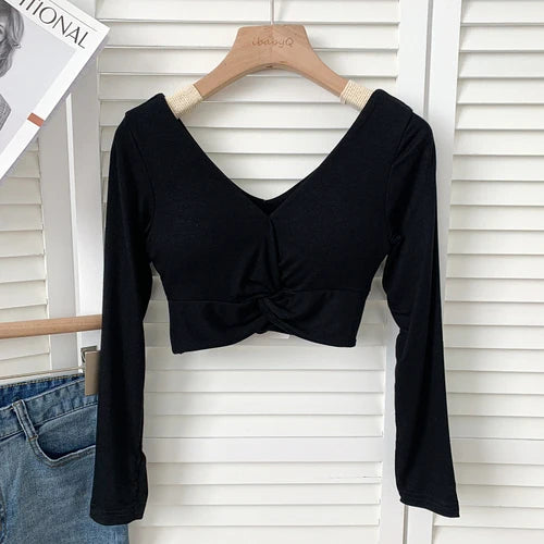 t shirt woman crop tops long sleeve kawaii T shirts built in bra women sexy top harajuku korean fashion